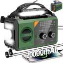 Hand Crank Emergency Radio - 20000mAh/74000mWh Solar Portable Weather Radio AM FM NOAA with 3 Mode Flashlight & Reading Lamp, Headphone Jack, Cell Phone Charger, SOS for Emergency, Dark Green