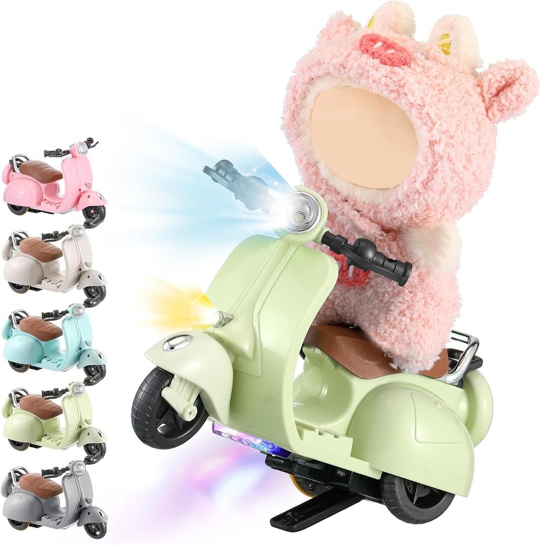 Mini Electric Doll Scooter Vehicles Toy, Funny Doll Accessory with Music & Lights Could Rotate 360 Cute Plastic Scooter Toy Ornaments Battery Not Included(Green)