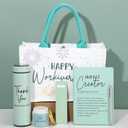 Thenshop 6 Pcs Happy Workiversary Gifts Set for Men Women Employee Appreciation Gifts Include Tumbler Leather Notebook Pen Tote Bag Scented Candle for Office Coworker Employee(Sage Green)