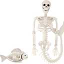 38" Posable Halloween Mermaid Skeleton  Lifelike Moveable Joints & Soft Fabric Tail, 1-Pack Spooky Sea-Creature Prop for Indoor/Outdoor Haunted Dcor, Graveyard or Under-The-Sea Party Favor