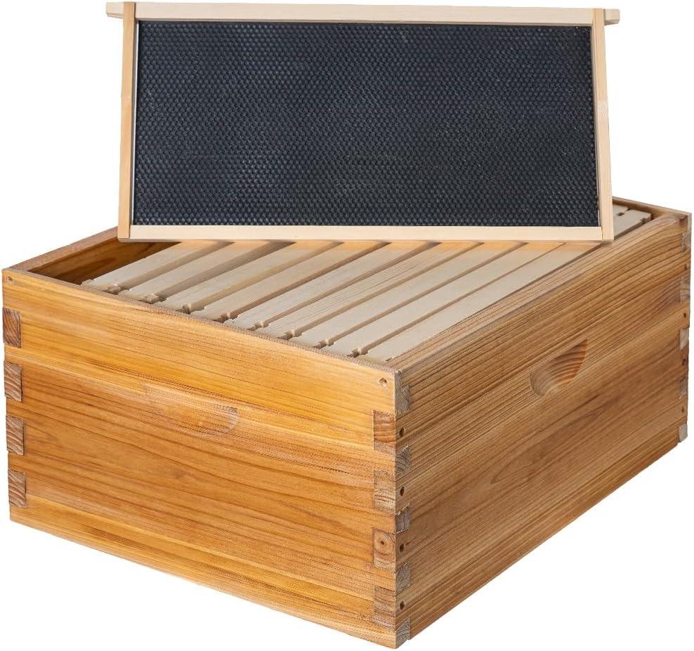 Honey Lake 10 Frame Langstroth Deep Brood Bee Hive Box Dipped in Beeswax, Sections of Wood for Beehives, Includes Beehive Frames and Waxed Foundations (Unassembled)