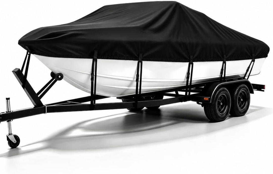 Waterproof Boat Cover 26-28 ft, 1200D Heavy Duty Boat Covers, Marine Grade Polyester, Trailerable Boat Cover 26-28 ft, Fits V-Hull, Tri-Hull, Bass, Fish & Ski, Runabout