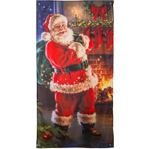 Evergreen Christmas Front Door Cover Jolly Santa Claus| Fits Standard Door Size 71" x 35" | Large Home Banner Sign for Winter Indoor Outdoor Wall House Party Decor