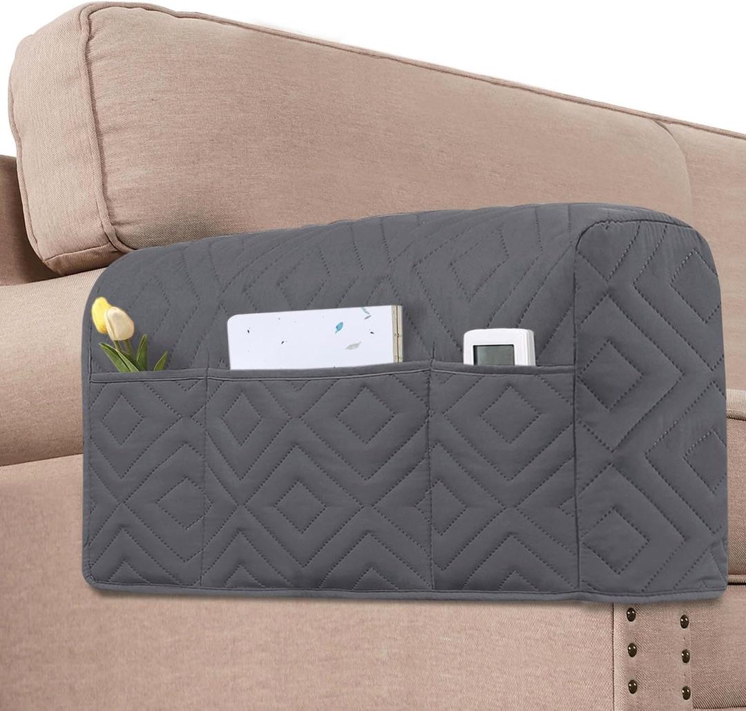 H.VERSAILTEX Armrest Covers for Sofa Water Resistant Couch Arm Covers Remote Control Holder Sofa Armrest Organizer for Magazine, Tablet, Phone, iPad(Set of 2, Gray)