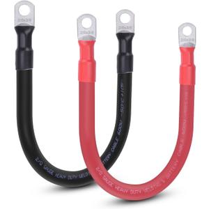 2/0 AWG Flexible Battery Cable with 3/8" Terminals - OFC Pure Copper Inverter & Welding Wire for Automotive Solar RV Motorcycle (Red + Black 1FT Pair)