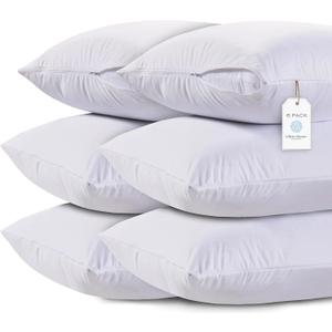 White Classic King Pillow Covers with Zipper 6 Pack - 20 x 36 Ultra-Soft, Cozy and Noiseless King Pillow Protector, 200 Thread Count, Envelope Closure, Fade-Resistant Pillow Shams