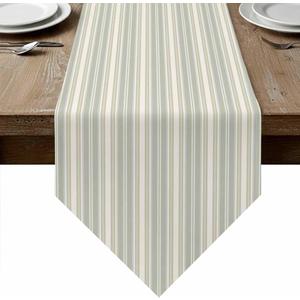 Table Runners 120 Inches Long, Light Green Lines Cotton Linen Kitchen Dining Coffee Table Runner for Party Homer Decor, Retro Minimalist Stripes Pattern Tabletop Runner Decor 13x120 Inch