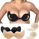 Sticky Bra Adhesive Bra Backless Reusable,Silicone Bra,Sticky Push-Up Bra & Water Proof Nipple Covers (Black and Beige)