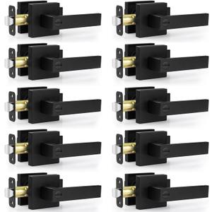 Estmoon Privacy Door Lock, 10 Pack Matte Black Keyless Door Handles Interior Heavy Duty Bed and Bath Door Lever Set, Reversible for Left/Right Handed Doors