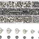 RUBYCA 600 Sets Czech White Clear Crystal Rhinestone Rapid Rivets Silver Color Metal Studs DIY LeatherCraft Kit for Clothing, Wedding, Art and Crafts with a Leather Hole Punch Tool (Mixed Sizes)