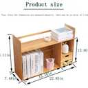 Bamboo Desktop Bookshelf with Drawers,2-Tier Desk Organizer Shelf,Small Desk Hutch with Storage for Office,Dorm,Bedroom,Home,Desk Top Bookshelf with Rounded Corners,22.8"x7.5"x18.1", 1 piece desktop storage rack