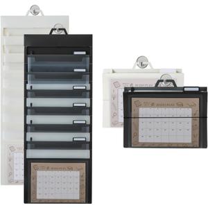 2 Piece Expanding Wall Accordion File Folder, A4 File Wallet Bag with Hanging 6 Transparent Pockets, Portable and Foldable File Storage Organizer with 6 Folders for Classrooms Offices (White,Black)