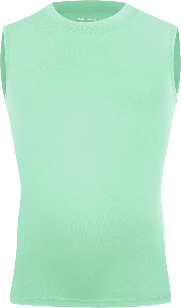 2 x Youth Boy Girls Sleeveless Compression Shirt Kid Athletic Tank Top Quick Dry Basketball Football Undershirt (Green, XL)