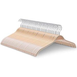 JS Hanger Lightweight Non Slip Wooden Hangers - 30 Pack Heavy Duty Wood Coat Hangers with Soft Stripes for Camisole, Jacket, Dress Clothes, Sweater, Natural Finish