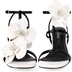 LACIKOSZ Floral High Heels Womens Strappy Sandals Wedding Bride Dressy Shoes Open Toe Ankle Strap Sandals, 8.5