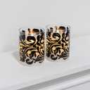 LumaBase Battery Operated LED Glass Candles with Flickering Flame, Black Baroque Swirl - Set of 2