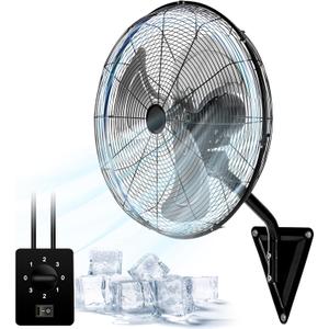 20 Wall Mount Fan 7000 CFM High Velocity Wall Industrial Fan 120 Oscillating Fans 3-Speed for Household, Commercial Use - ETL Listed, Black