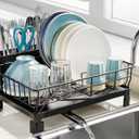 GSlife Small Dish Drying Rack for Kitchen Counter with Drainboard - Compact Dish Drainer for RV, Camper and Apartment, Rust-Resistant Wire Rack with Utensil Holder, 15"L x 10"W, Black