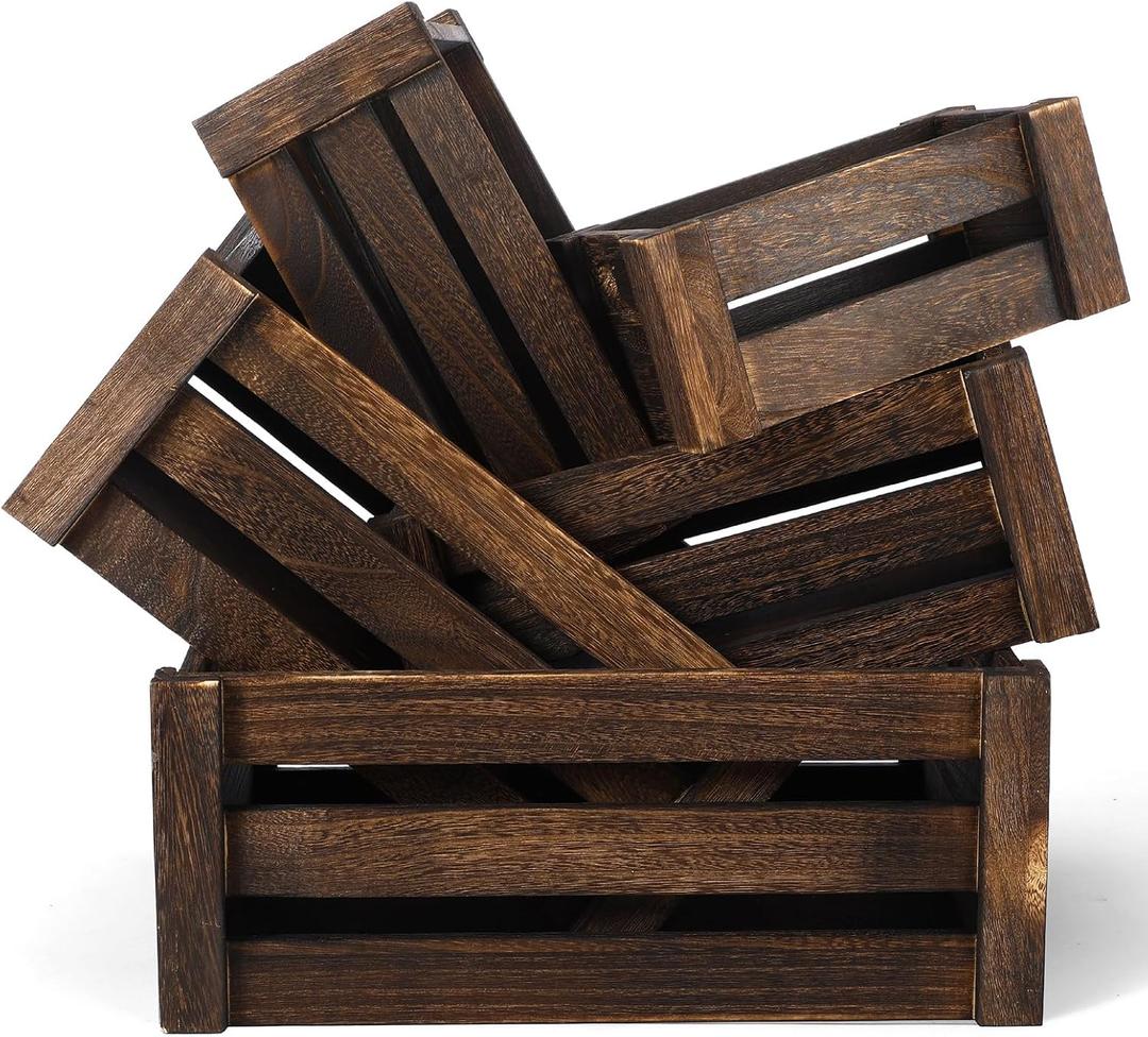 Barydat Set of 5 Wood Crates for Display Decorative Nesting Wooden Crate Storage with Handles Vintage Farmhouse Style Decorative Boxes Multipurpose Fruits Vegetables Boxes(Dusty Brown,Rustic)