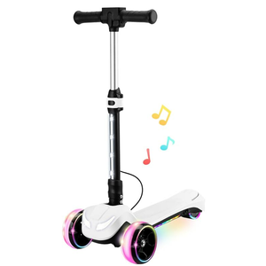 24V Electric Scooter for Kids w/150W Powerful Motor, Thumb Throttle, LCD Screen, Bluetooth, Light-Up Stem Deck & Wheels, 3 Adjustable Heights, 5MPH Safe Speed, 3 Wheel Electric Scooter for Kids (White)