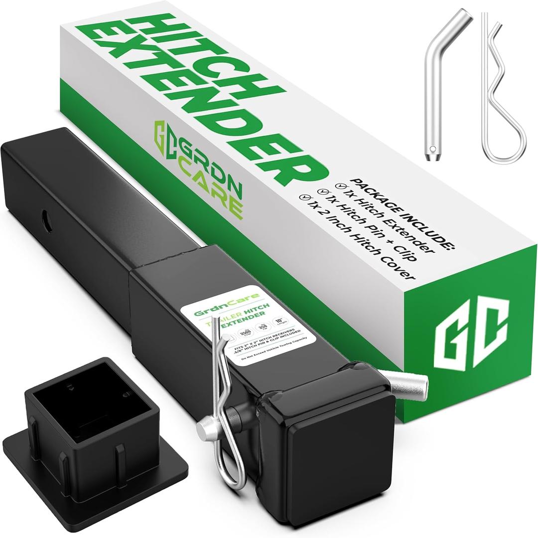 GrdnCare Heavy-Duty 10" Trailer Hitch Extender for 2-Inch Receiver, Alloy Steel Trailer Hitch Extension Support 3,500 GTW/350 Tongue Weight | Pin, Clip & Cover Included| Rust- Resistant & Anti-Rattle