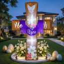 Blueweenly 4.5ft Easter Inflatable Cross Outdoor Decoration He is Risen Blow up Cross Yard Decorations with Build in LED Lights for Easter Christian Religious Yard Garden Lawn Party