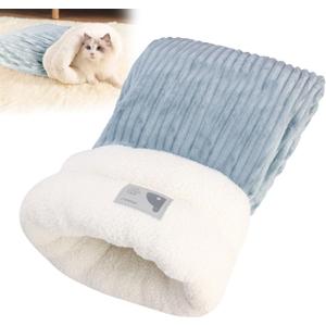 Cat Sleeping Bag, Cat Sleeping Bag for Indoor Cats, Soft Plush Sack Self Warming Cave Bed for Indoor Cats, Tunnel Pet Hideaway Calming Bed, Size L (Grey)