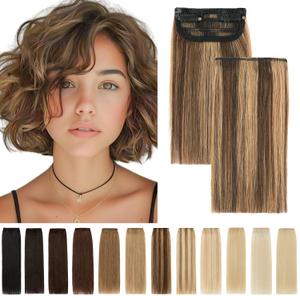 SEGO 2 Pcs Short Hair Extensions Clip in Human Hair 6 Inch 20g Hairpiece Toppers for Women With Thinning-Hair Adding Volume -#4P27 Medium Brown&Dark Blonde