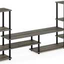 Furinno TURN-N-TUBE TV Stand, Wide Open Frame Entertainment Center with Open Shelves Storage, TV Console with Tall Side Shelves for TV up to 48 Inch, for Living Room, Bedroom, French Oak