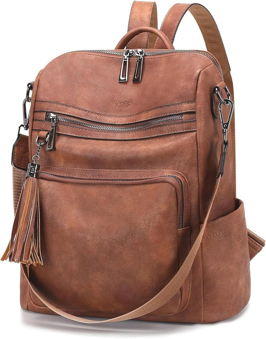 OPAGE Leather Backpack Purse for Women Fashion Tassel Ladies Shoulder Bags Designer Large Backpack Travel Bag (13-in Height, 0-1 Brown)
