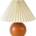 KUNJOULAM Cute Small Pleated Lamp, Modern Bedside Nightstand/Table Lamp with Beige Lampshade, Metal Base for Bedroom, Home Office, Living Room, Kids Dorm with E12 Bulb (Beige+Brown)