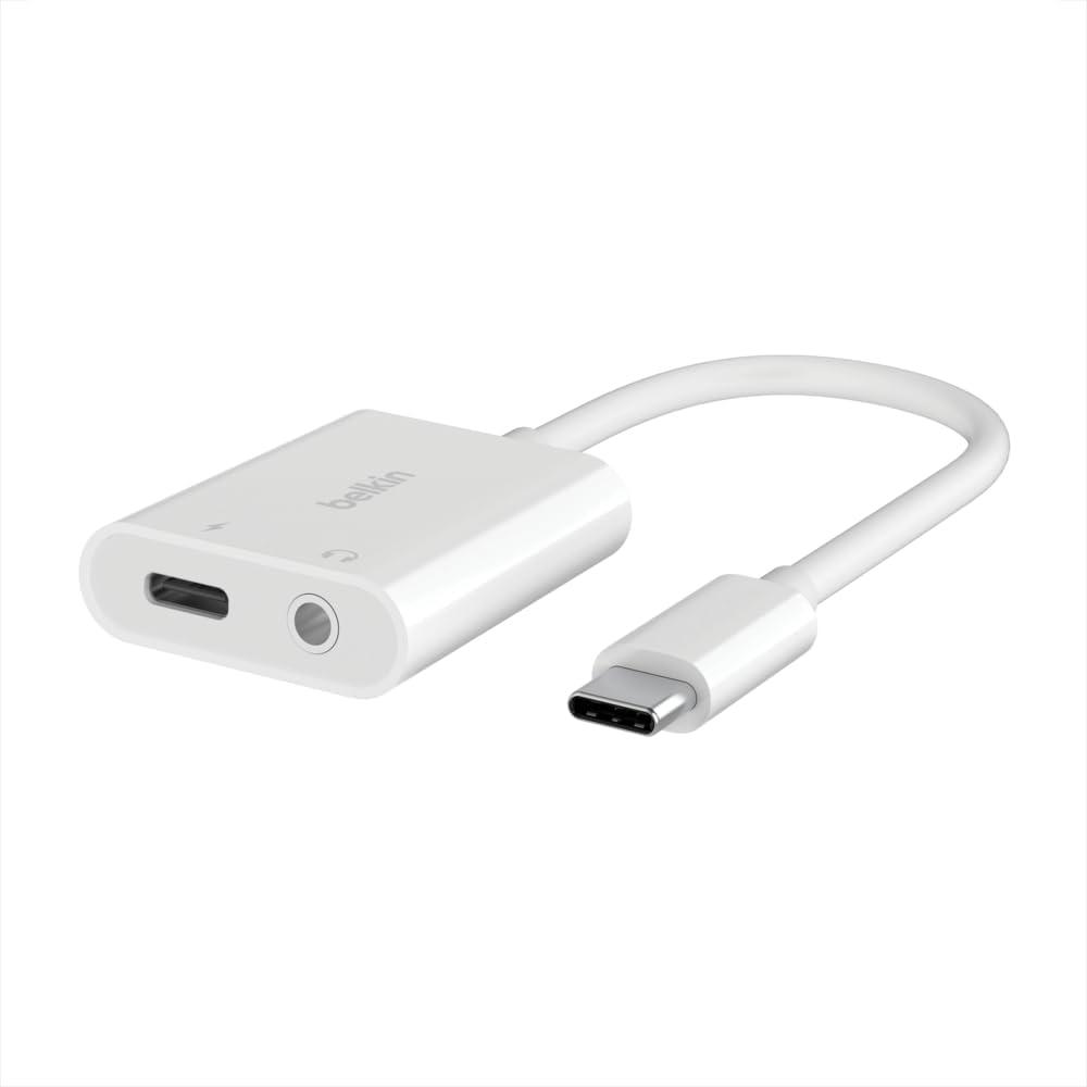 Belkin Rockstar 3.5mm Audio with USB-C Charge Adaptor Included, USB-C Audio Adaptor Compatible with iPad Pro, Galaxy, Note, Google Pixel, LG G6, Sony Xperia, OnePlus and More - White