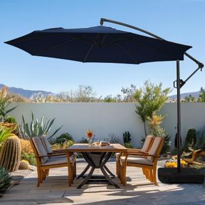 wikiwiki 10ft Patio Umbrella with Base Included, Outdoor Offset Cantilever Umbrella, Infinite Tilt, Crank and Cross Base, Navy