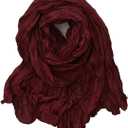 Solid Color Pleated Scarf Retro Green Thin Long Strip Shawl for Men and Women Winter Warm Silk Feel (180CM)