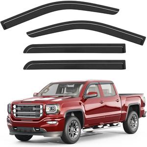 Outside-Mount Window Rain Guards for 2014-2018 Chevy Silverado/GMC Sierra 1500 Crew Cab & 15-19 Silverado/Sierra 2500HD 3500HD, Window Visors Deflector Dark Smoke Vent Shades Car 4-pcs