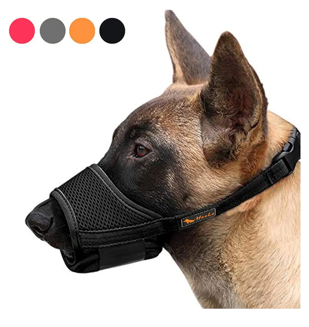 HEELE Dog Muzzle,Soft Nylon Muzzle Anti Biting Barking Chewing,Air Mesh Breathable Drinkable Adjustable Loop Pets Muzzle for Small Medium Large Dogs 4 Colors 4 Sizes (Black, L)