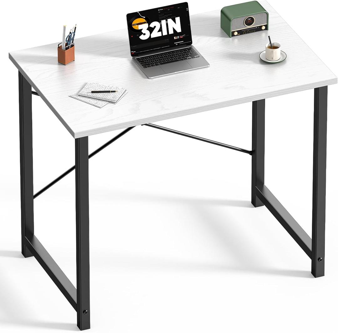 DUMOS 32 Inch Small Computer Desk for Home Office, Modern Study Work Table Simple Style for Bedroom, Writing Desks with X-Shaped ReInchforcement, Black