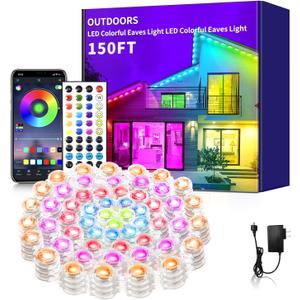 Permanent Outdoor Lights 150ft Smart Outside RGB LED Christmas Light, App Control Remote IP67 Waterproof Eternity Eaves Lighting for HalloweenHousePatio Decor Garden Decor, Decorations