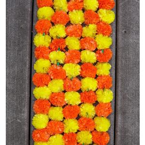 10 pc YELLOW WITH ORANGE Artificial Strings Marigold Flower 4.5 FEET Long for Parties Weddings Indian Theme Decorations Home Decoration Diwali Indian Festival Christmas Garland Strings Mehndi