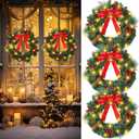 3 Pack 14 Inch Christmas Wreath Decorations with Lights Battery Operated 50 LED Artificial Christmas Wreath for Front Door with Red Bow Pine Cones Berry for Outdoor Indoor Window Wall Decor