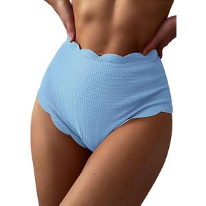 ZAFUL Women's Scalloped Swimsuits Textured Swimwear Wide Strap Top High Waisted Swimsuits Separate (Medium, Bottom Only:sky Blue)