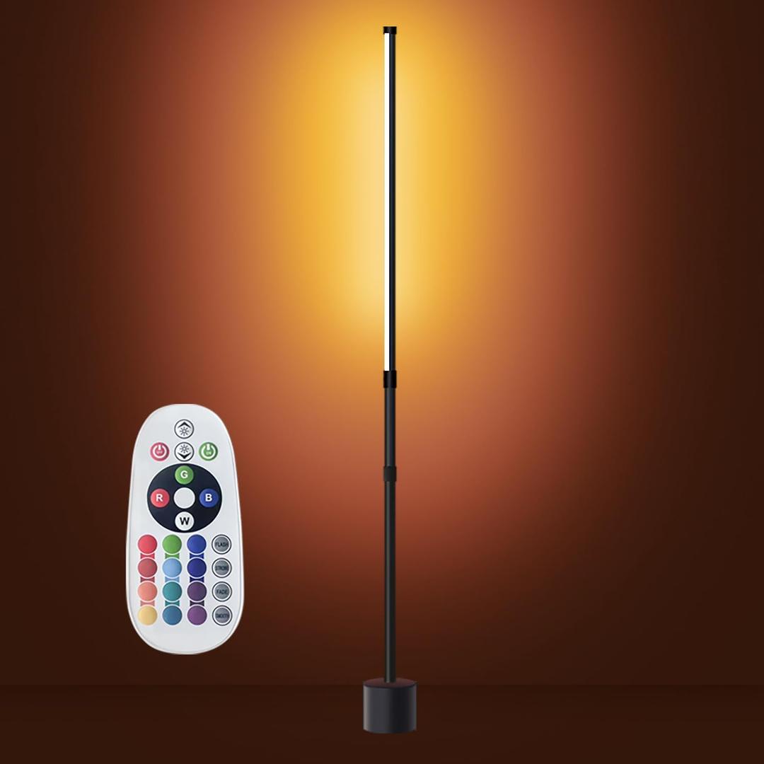 Floor Lamp - RGB LED Corner Lamp with Remote Control, Adjustable Height,Brightness & Color Temperature Control, Ideal for Living Rooms, Bedrooms, and Gaming Rooms