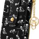 Bistup Credit Card Holder Wallet for Women Cute Small for Ladies Teen Girls Female Rfid Black Skeleton Leather Cardholder Wallets Organizer Purse Funny Girly Aesthetic Print Unique Zipper