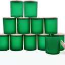 SHOWIN 14 OZ Thick Candle Jars for Making Candles 12 Pcs, 3 Wick Empty Jars with Wood Lids for Candle Making, Sample Container, Frosted Green