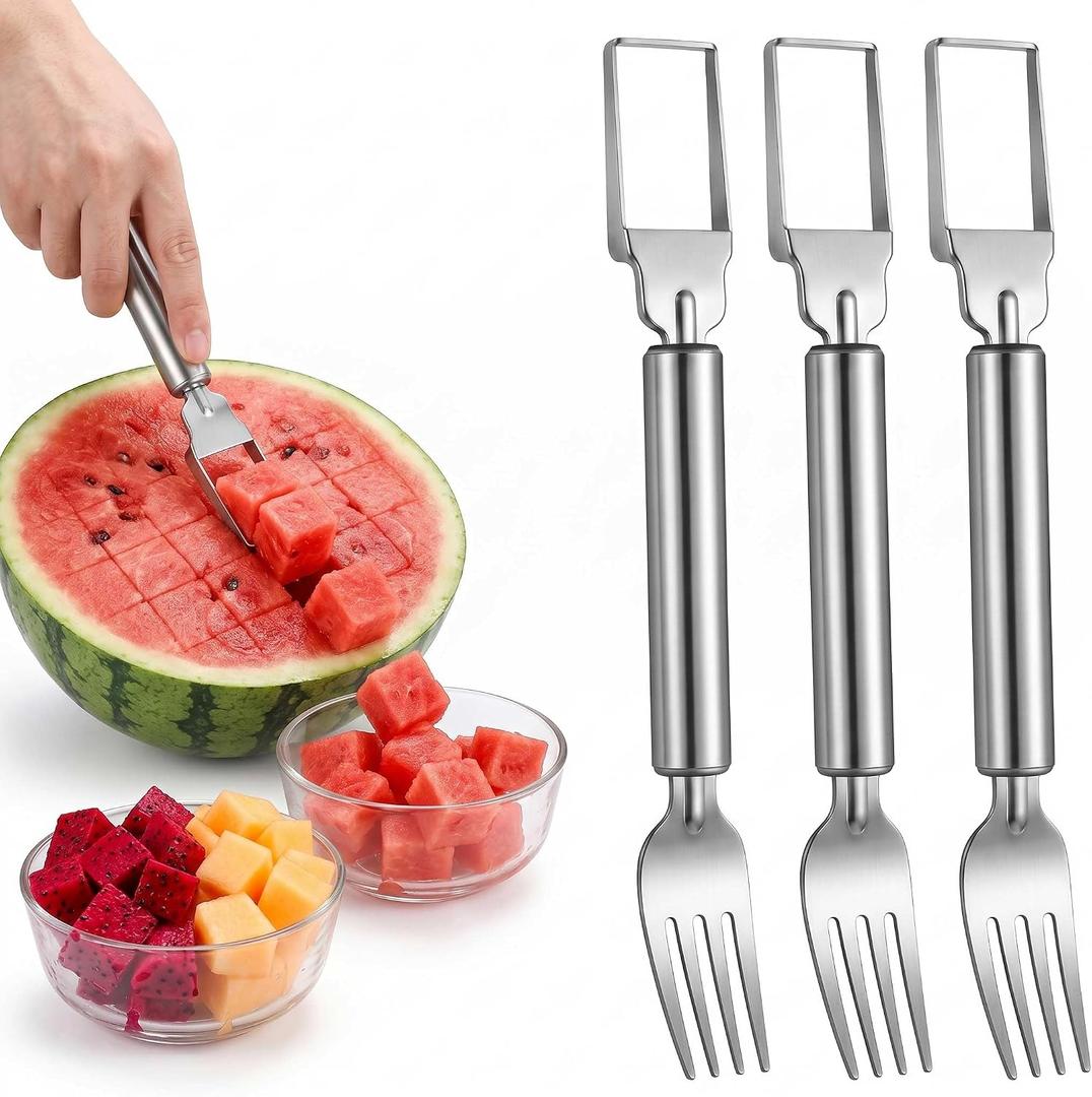2-in-1 Watermelon Slicer with Retractable Fork, Dual Head watermelon Cutter Slicer Tool, Water Melon Slicer Cutter, Portable Fruit Cutting Kitchen Gadget for Home Party3 PCS)