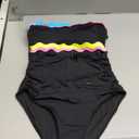 popvil One Piece Swimsuits for Women Tummy Control Strapless Bathing Suits 2026 Neon Bandeau Swimwear (Large, Black Lagoon)