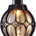 SLAWA Outdoor Pendant Light For Porch Farmhouse Exterior Hanging Lights With Adjustable Chain Anti-Rust Aluminum With Ball Amber Glass Waterproof Pendant Lantern For Front Door Entry Villa Gazebo Yard (Small-7" x 13", Black)