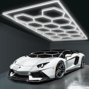 BRILLIHOOD Hexagon Garage Lights Honeycomb LED Hex Light, 672W, 80640LM, 6500K Super Bright, 14 Grid Systems Car Detailing Lights with Rectangular Frame for Garage Warehouse Workshop Basement Gym