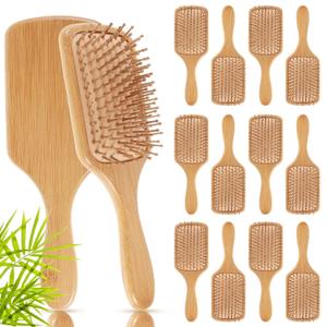 Tessco for you 12 Pcs Christmas Bamboo Hair Brushes Thanksgiving Bulk Wooden Paddle Brush Scalp Massage Bristle Anti Static Engraving DIY Gift for Women Wedding(9.65'' X 3.35'',Natural)