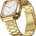 MRYUESG [Update] Designed for Apple Watch Band, Wrist-Band for i-Watch Series 9 8 7 6 5 4 3 2 1 SE, Stainless Steel Metal Chain with TPU Cover Case, Smart-Watch Link Strap, 45/44/42/41/40/38mm